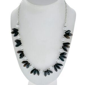 Vintage Sterling Silver 925 Smoky Quartz Crystal Beaded Bib Necklace 17"-20.5"